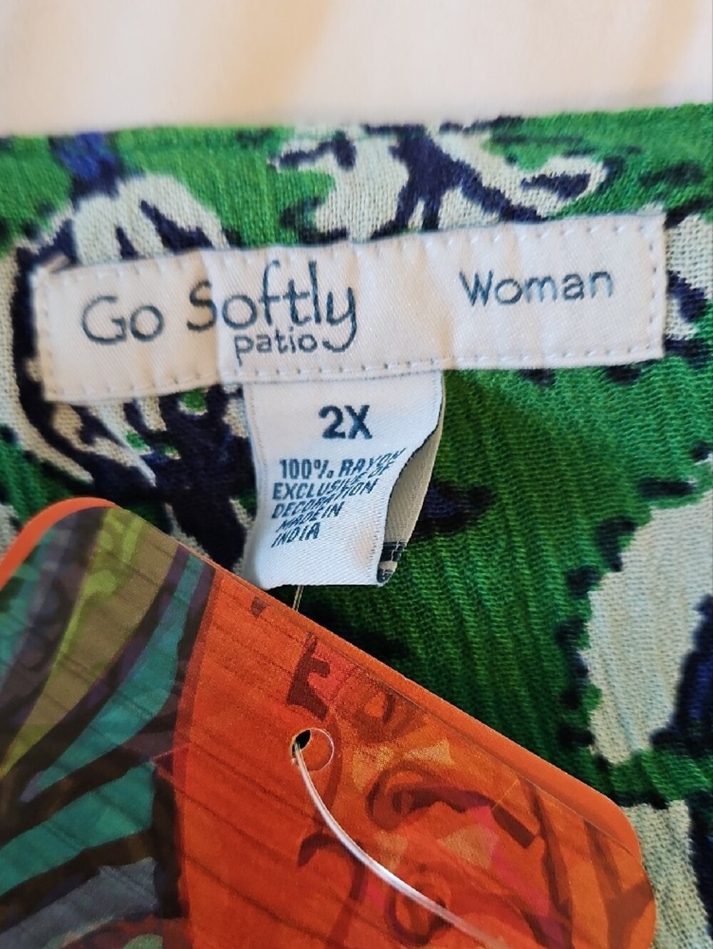 Green & Navy Printed Patio Dress with Tassel Tie - Picture 3 of 10